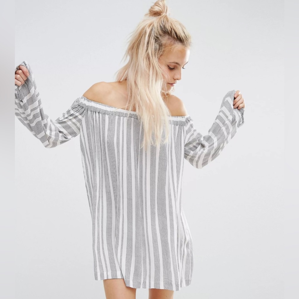 ASOS petite stripe off the shoulder dress